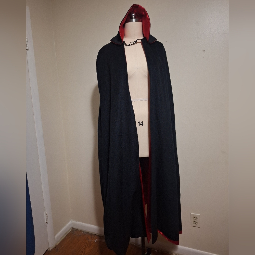 Full Length Black with Red Satin Lining Cape with oversized collar